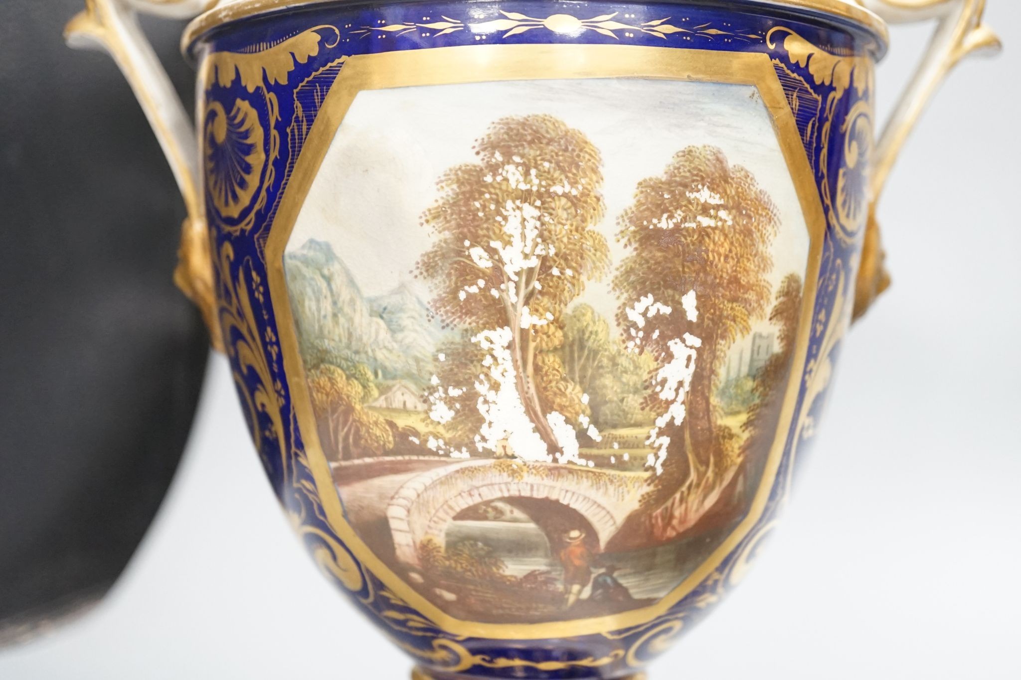 A pair of Derby two handled vases, early 19th century 29cm